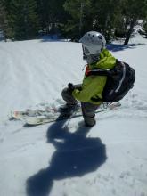 Shin deep wet snow on an East aspect at about 7700 ft. at 12:00pm