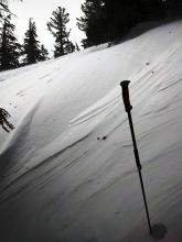 Wind scoured icy crust and wind affected new snow