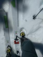 2 inches of wet corn snow on top of a frozen supportable crust at 11 am on an E aspect at around 7500 ft. 