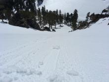 Shallow loose wet activity occurred in response to ski cuts on steep south facing slopes at 10:15am. 