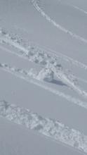 Skier triggered roller ball, ~2 ft diameter.