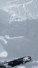 Intentionally skier triggered loose wet avalanche on test slope entraining about the top 1 foot of the snowpack.