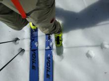 Ankle deep wet snow on a S aspect just before 9 am. 