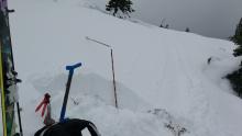 Snowpit location with 50cm snow depth, some previous wind loading.