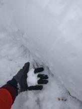 Moist snow near the bottom of the snowpack on a north aspect at 9500'. 