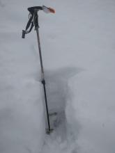 2' of snow at 8020', NE aspect on Barker Peak