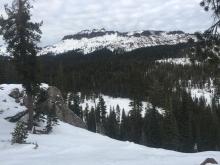 Cloud cover and thin coverage on S. side of Castle Peak