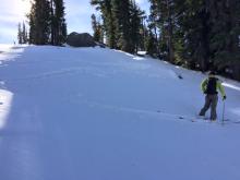 Small test slope-BTL terrain, northerly aspect.  Whumpfing occurred when 1 skier got on slope.