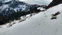 Thin but supportable snowcover on SE side of Grouse Rock.