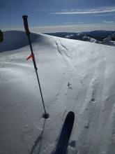 Frozen surface crust on a NW aspect along the ridgeline at 8400 ft.