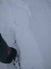 Small cracking on above a ENE wind-loaded slope near the summit of Andesite