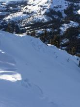 Cornice that failed during the last storm cycle