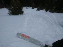 Skier triggered pinwheels and roller balls on a NE aspect at 8400 ft. at 1pm.