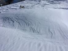 Freshly transported snow just east of summit. 