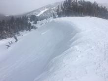 NW/N aspect on Far East Ridge of Tamarack was scoured back to firm crusts with cornice removed by NW winds.