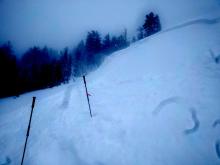 Skier triggered wind slab on a slope that had previously slid.