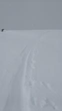 Skin track refillafter 45 min by wind drifted snow on the summit of Andesite Pk.
