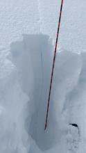 Digging out one of the cracks-see attached snowprofile.  Crack was 153cm deep down to the facet layer. 