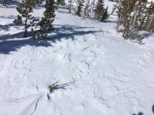 Wind textured snow surface at 9600', N aspect, just off ridgeline.