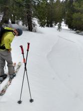 Obvious runnel indicating drainage in the snowpack.