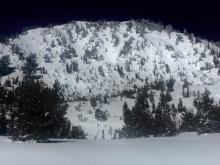 Natural deep slab avalanche across entire slope.  3-4' deep.
