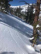 Stress cracks filled by subsequent snow top of NE Fireplug