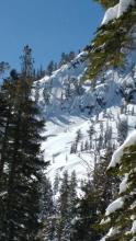 Natural avalalanche, very fresh looking. Likely triggered by cornince fall earlier this morning. 1 of 2 similar avalanches in this cliff area.