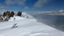 Blowing snow on summit ridge.