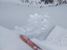 Smaller cornice pieces dropped onto a wind-loaded test slope. These did not trigger any cracking or wind slab failures.