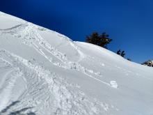 Ski cut triggered pinwheels and roller balls on an E aspect at 9040 ft. at 11:15 am.