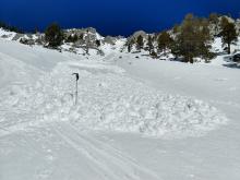 Looking up from the toe of the debris of the loose wet avalanche