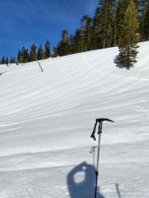 Runnels in the snow surface indicating drainage and melting.