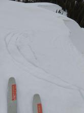 Cracks along Wildflower Ridge as the cornice pulls away from the ridge.