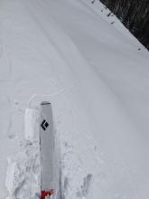 Skier triggered shooting crack on a wind loaded E facing test slope