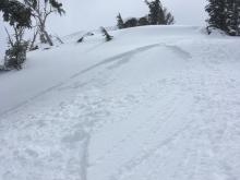 Small wind slab on a convex roll in near tree line terrain. 