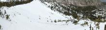 Looking down the Hourglass from the top of Tamarack Peak.