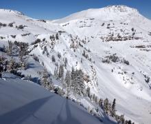 Just before the avalanche was triggered. The skier that triggered it just did a ski cut and then a few more turns with no reaction other than loose sluff. The avalanche would be triggered on the next 1 or 2 turns. 