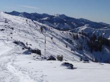 Ski tracks on the windward side of Judah indicating that soft snow is still available for transport if the winds increase.