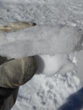 Forming melt freeze surface crust on flat terrain at 7,600'.