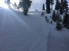 Active wind transport filling in the skin track near the ridge at 7800'.