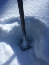 Shady sheltered areas below tree line held very soft faceted snow. 