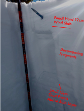 Visual outline of the Snowpack on a West Aspect Near Treeline @ 7600'