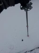 Flipping my ski pole upside down, the snow was quite resistant initially in the firm storm slab.