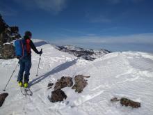 Spot where footprints close to the edge triggered the cornice collapse.