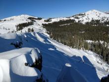 Old cornice and avalanche debris.