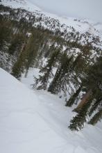 Looking down from where the cornice broke that triggered this slide.