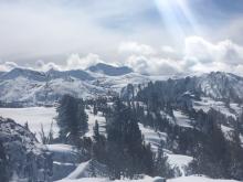 View into Desolation Wilderness and Dicks Peak.  Some avalanche activity could be made out in the distance but most was covered up by additional snow.