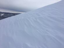 Wind textured snow on the top 50' of Mt. Judah from recent NW-NE winds.