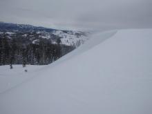 Another party's snowboard cut did not produce results on this wind loaded slope.