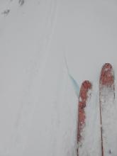 Minor wind slab cracking on a small ridgetop test slope.